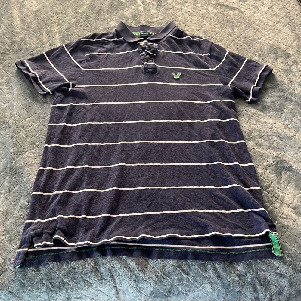 American Eagle Mens XXL Navy Blue Striped Eagle Polo Vintage Fit Shirt